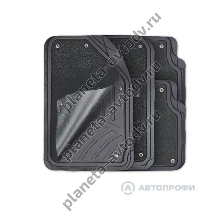 Коврик в салон "AUTOPROFI" TER-420 (BK) со съёмным ковролином, ПХВ 4пр (75*49/48*49см) Чёрный