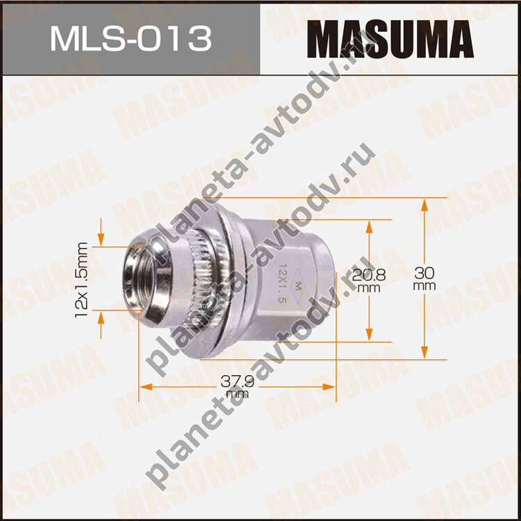 Гайка "MASUMA" 12x1.5мм, L=37.9мм, под ключ=21мм, короткие, с шайбой D=30мм / Toyota, Lexus (1шт)