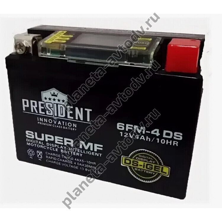 Аккумулятор /мото/  "PRESIDENT INNOVATION"  4 а/ч (12V) 6FM-4-DS (AGM) дисплей